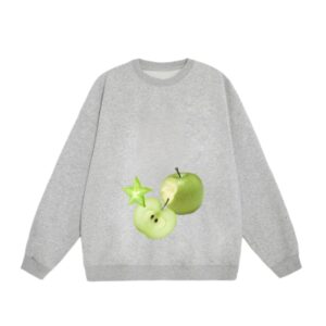 Green Apple Print Crewneck Sweatshirt — Grey