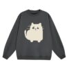 Dark Gray Sweatshirt With Cat Print