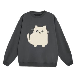 Dark Gray Sweatshirt With Cat Print