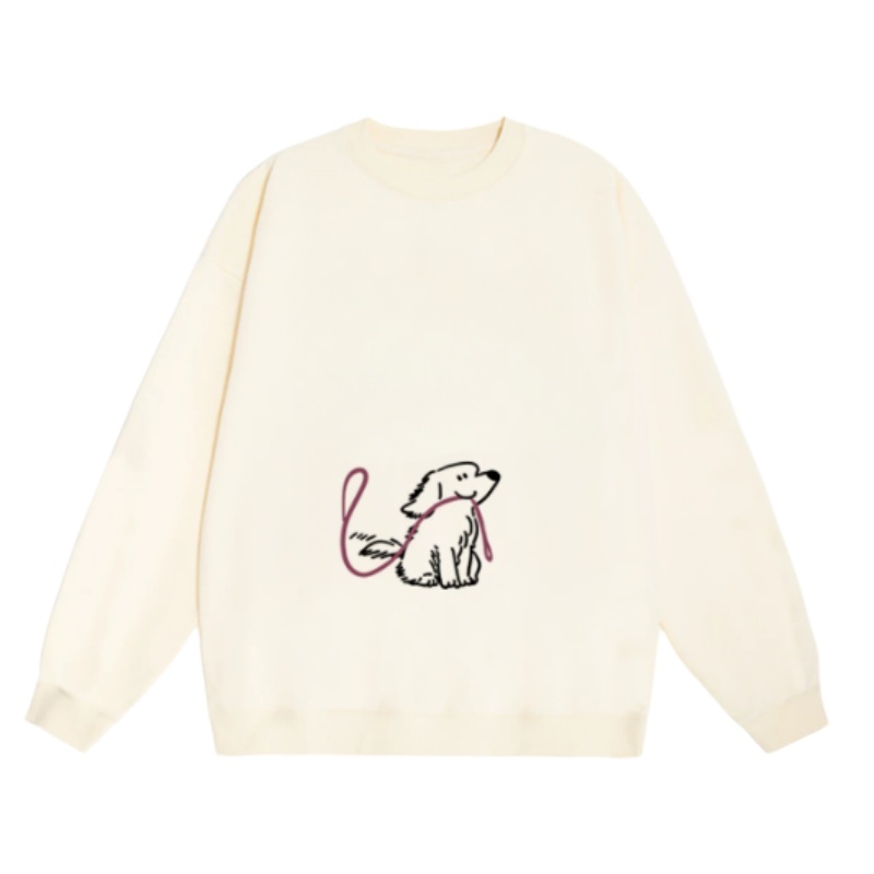 Hand-Drawn Puppy Print Sweatshirt — Apricot